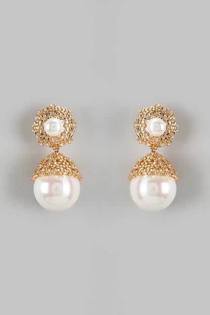Gold Finish Shell Pearl Dangler Earrings