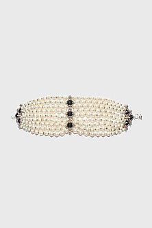 Silver Finish Freshwater & Swarovski Pearl Bracelet In Sterling Silver