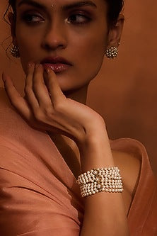 Gold Finish Freshwater & Swarovski Pearl Bracelet In Sterling Silver