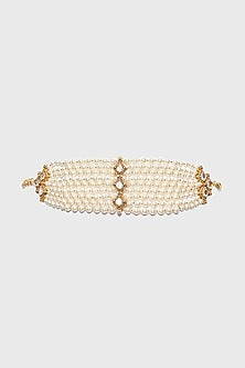Gold Finish Freshwater & Swarovski Pearl Bracelet In Sterling Silver