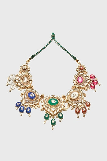 Gold Plated Mother Of Pearl & Onyx Jadau Necklace In Sterling Silver