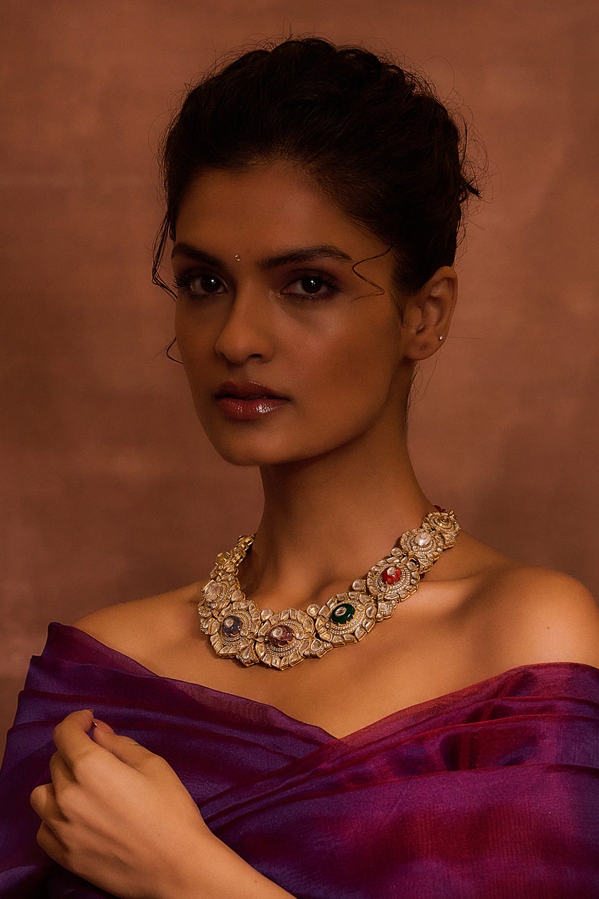 Gold Plated Green Onyx & Mother Of Pearl Choker Necklace In Sterling Silver
