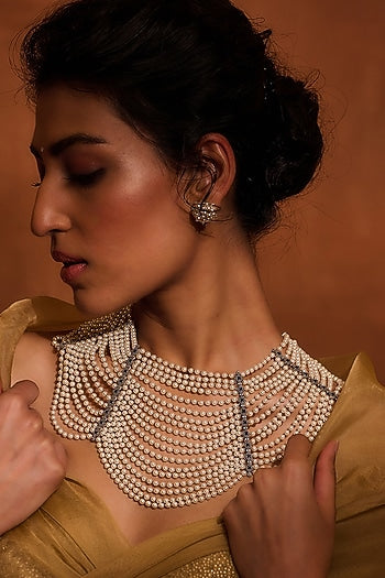 Ivory Swarovski Pearl & Zircon Necklace In Sterling Silver