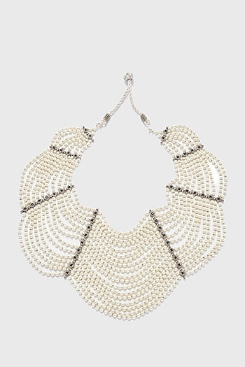 Ivory Swarovski Pearl & Zircon Necklace In Sterling Silver