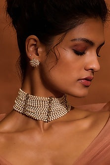 Ivory Freshwater & Swarovski Pearl Choker Necklace In Sterling Silver