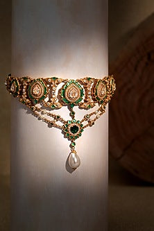 Gold Finish Ruby & Zircon Choker Necklace In Sterling Silver