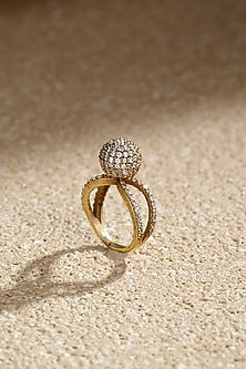 Gold Plated Zircon Criss-Cross Shaped Ring In Sterling Silver