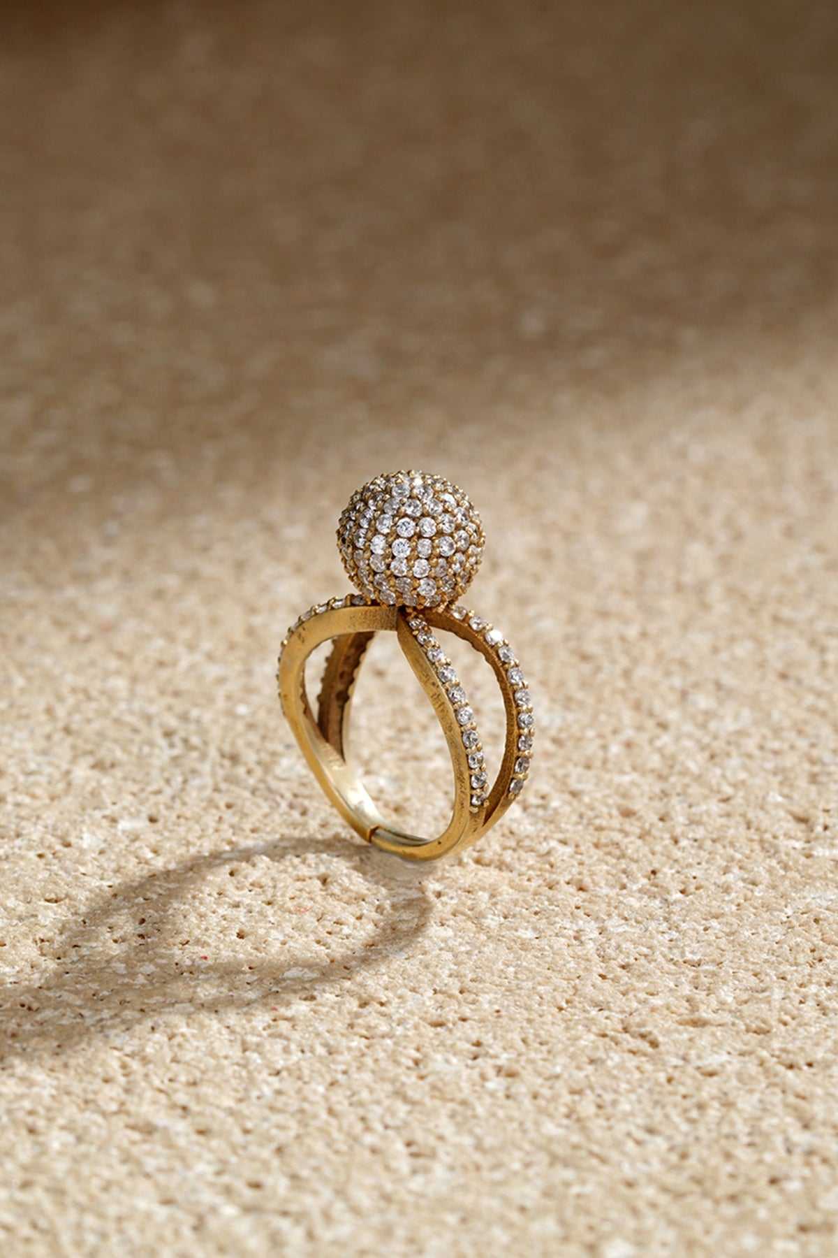 Gold Plated Zircon Criss-Cross Shaped Ring In Sterling Silver