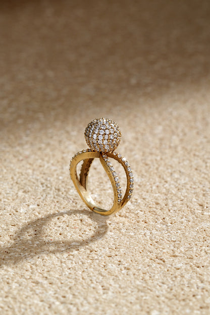 Gold Plated Zircon Criss-Cross Shaped Ring In Sterling Silver