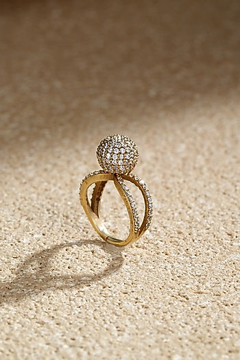 Gold Plated Zircon Criss-Cross Shaped Ring In Sterling Silver