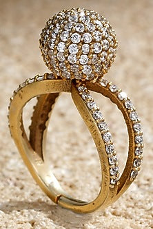 Gold Plated Zircon Criss-Cross Shaped Ring In Sterling Silver