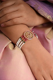 Gold Plated Lab Created Stone & Pearl Bracelet