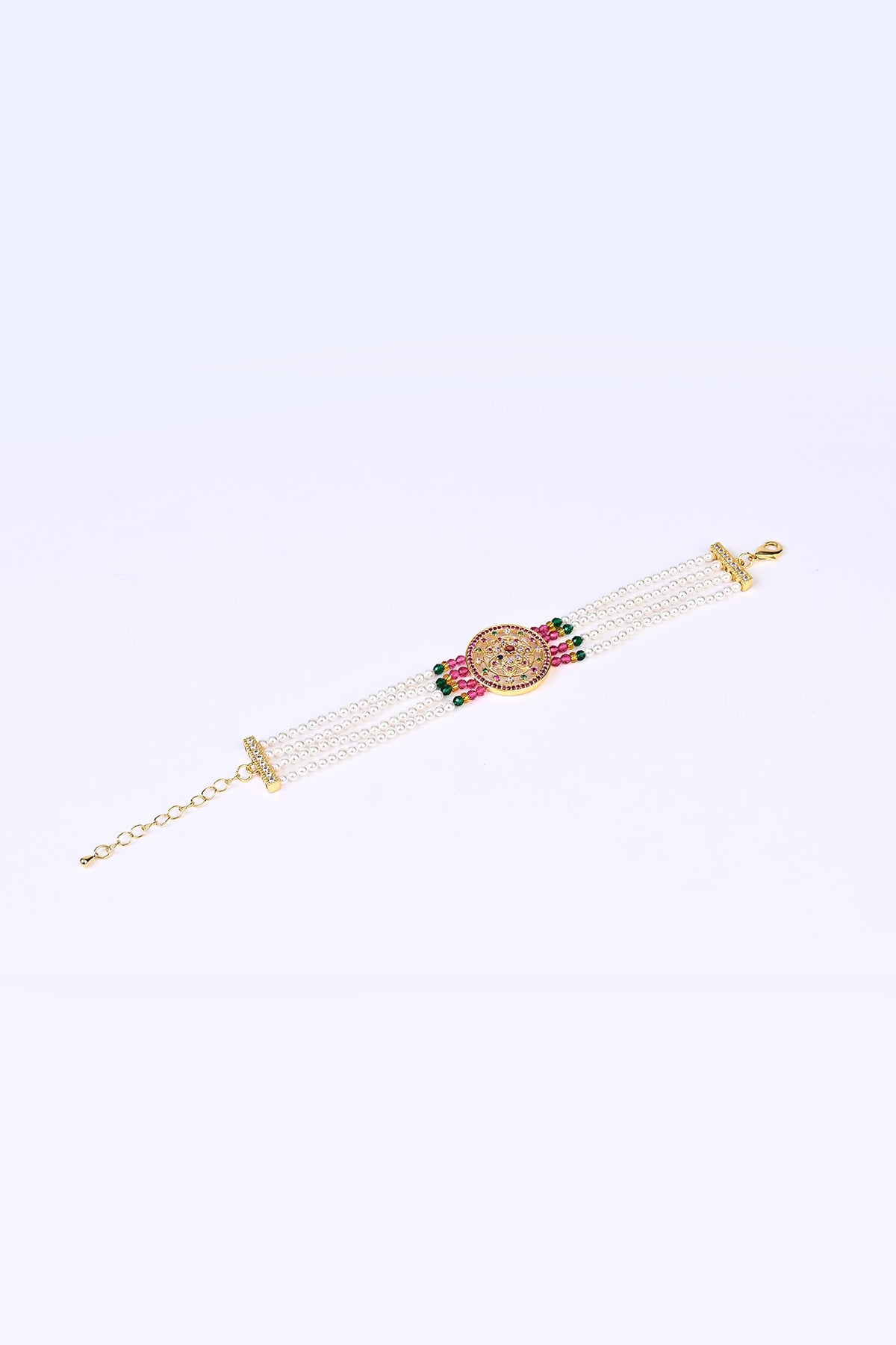 Gold Plated Lab Created Stone & Pearl Bracelet