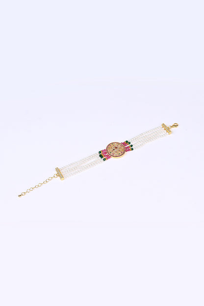 Gold Plated Lab Created Stone & Pearl Bracelet