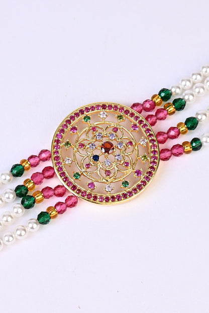 Gold Plated Lab Created Stone & Pearl Bracelet