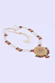 Gold Plated Imitation Stone & Pearl Long Necklace
