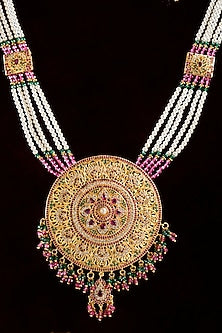 Gold Plated Imitation Stone & Pearl Long Necklace