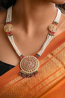 Gold Plated Lab Created Stone & Pearl Necklace