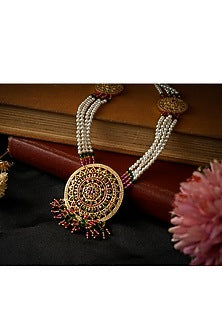 Gold Plated Lab Created Stone & Pearl Necklace