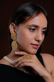 Gold Plated Lab Created Stone & Zircon Dangler Earrings