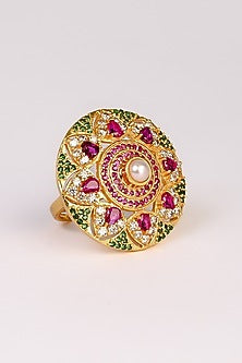Gold Plated Lab Created Stone & Zircon Ring