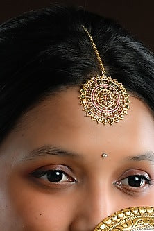Gold Plated Imitation Stone & Faux Pearl Maang Tikka
