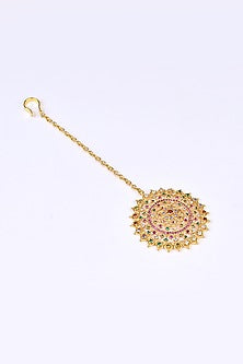 Gold Plated Imitation Stone & Faux Pearl Maang Tikka