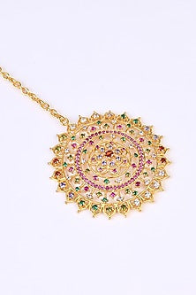 Gold Plated Imitation Stone & Faux Pearl Maang Tikka