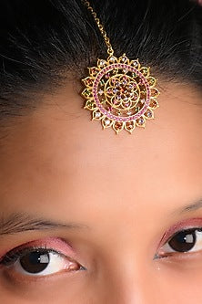 Gold Plated Imitation Stone & Faux Pearl Maang Tikka