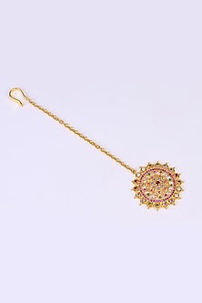 Gold Plated Imitation Stone & Faux Pearl Maang Tikka