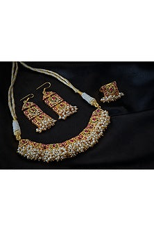 Gold Plated Lab Created Stone & Pearl Choker Necklace Set
