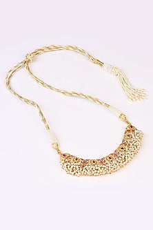 Gold Plated Lab Created Stone & Pearl Choker Necklace Set
