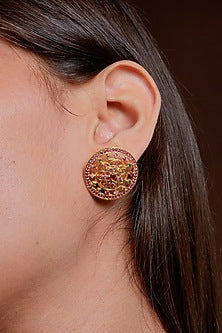 Gold Plated Lab Created Stone & Zircon Stud Earrings
