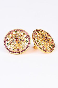 Gold Plated Lab Created Stone & Zircon Stud Earrings