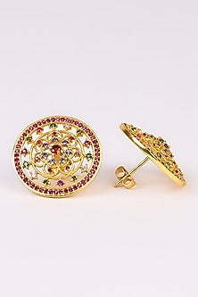 Gold Plated Lab Created Stone & Zircon Stud Earrings