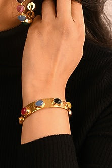Gold Finish Multi-Colored Stone Bangle