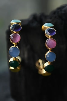 Gold Finish Semi-Precious Stone Hoop Earrings