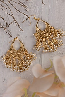 Gold Finish Pearl Chandbali Earrings