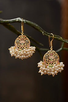 Gold Finish Pearl Enameled Pendant Necklace Set