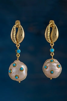 Gold Finish Pearl Stud Earrings