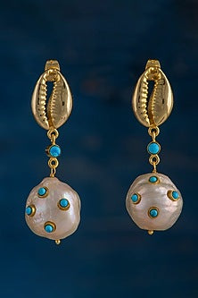 Gold Finish Pearl Stud Earrings