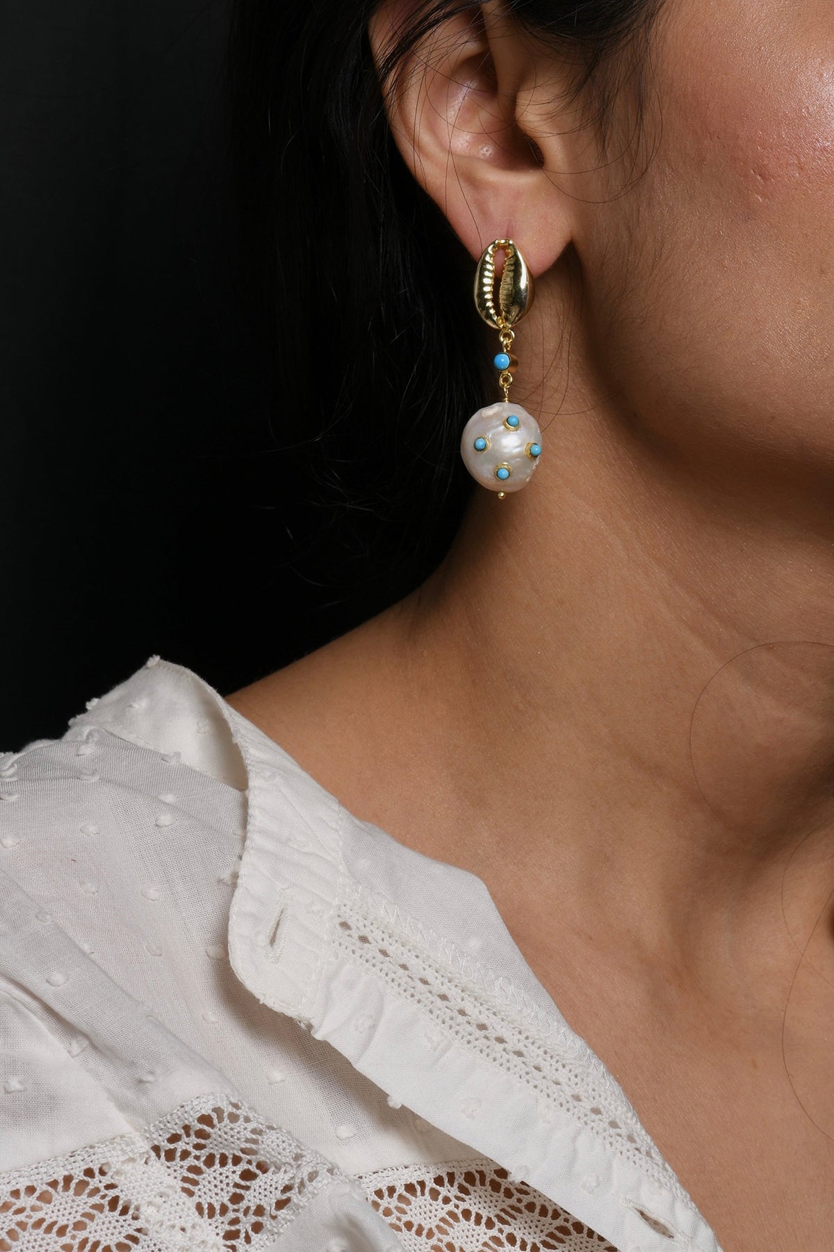 Gold Finish Pearl Stud Earrings