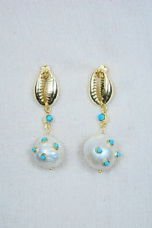 Gold Finish Pearl Stud Earrings
