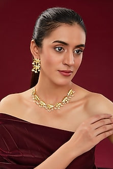 Gold Plated Pearl Motif Necklace Set