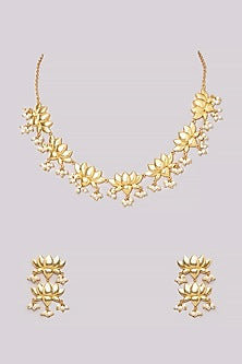 Gold Plated Pearl Motif Necklace Set