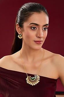 Gold Plated Pearl Enamelled Necklace Set