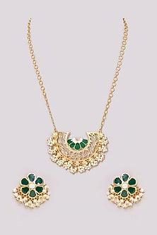 Gold Plated Pearl Enamelled Necklace Set