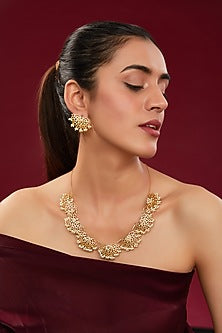 Gold Plated Pearl Motif Filigree Necklace Set