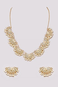 Gold Plated Pearl Motif Filigree Necklace Set
