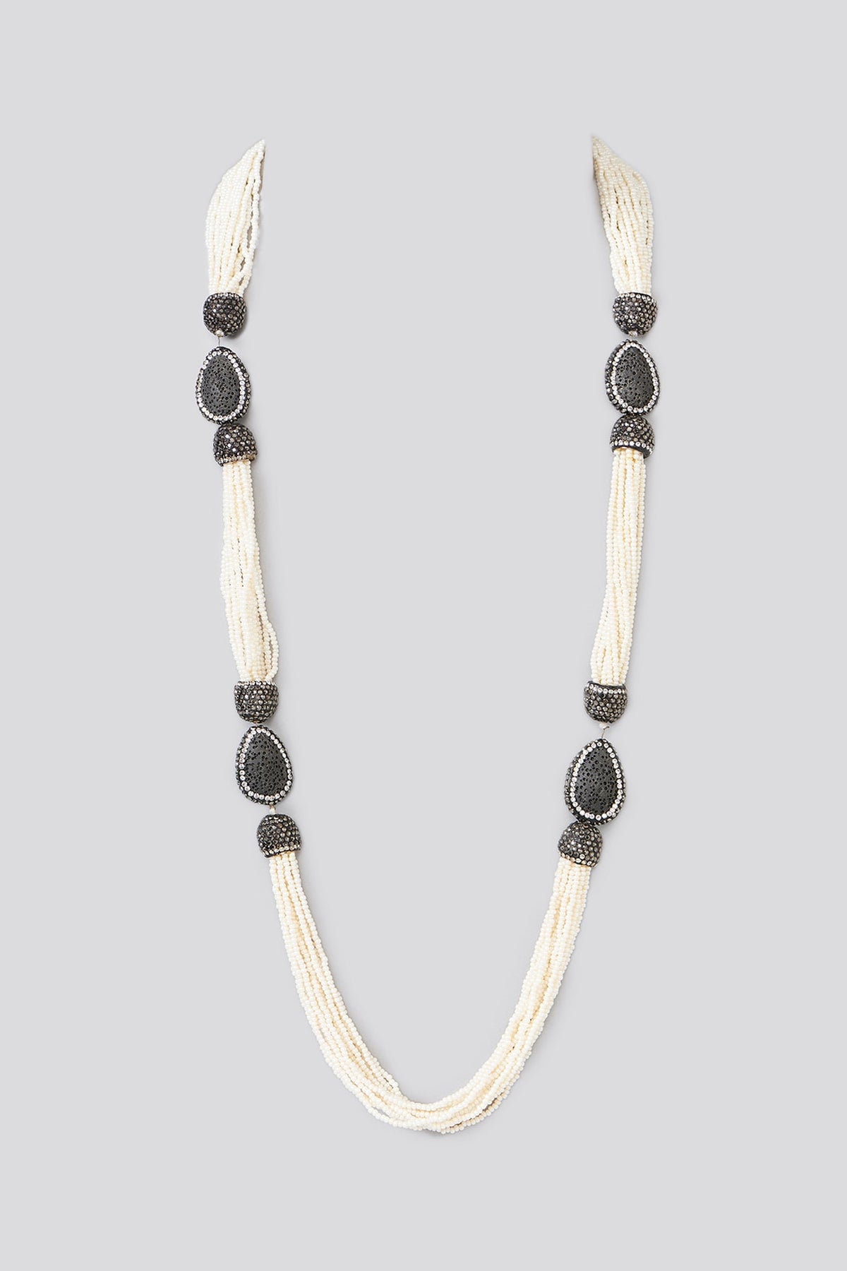 Two-Tone Finish Semi-Precious Stone & Pearl Necklace